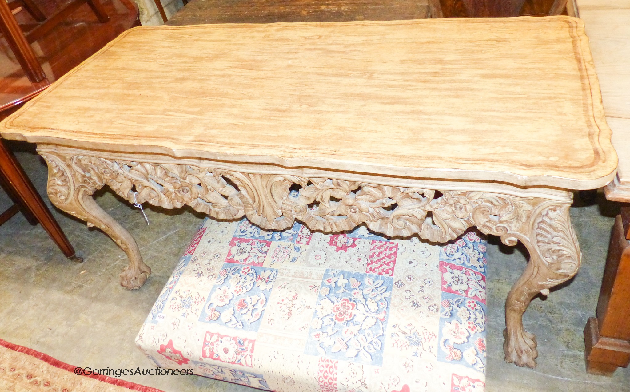 A George II style rectangular carved wood centre table, width 156cm, depth 72cm, height 79cm